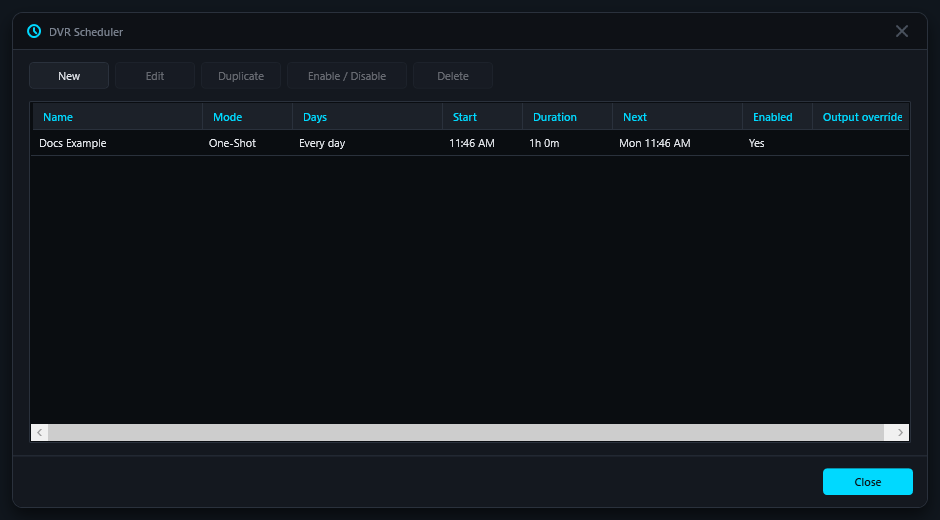 AirClip DVR Scheduler with an example schedule