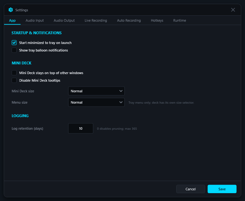AirClip App settings