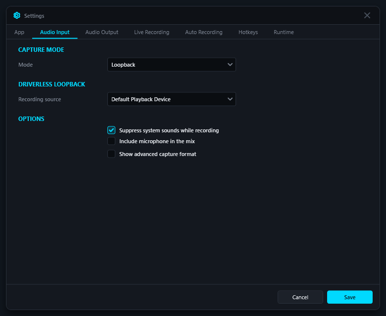 AirClip Audio Input settings